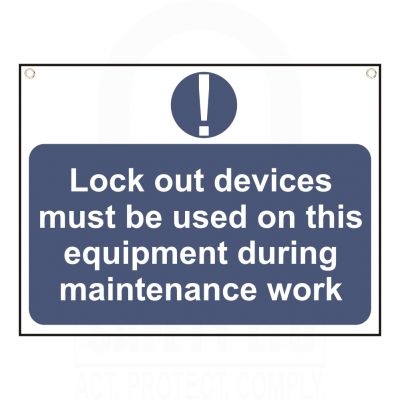 Custom Lockout devices must be used on this.. Sign 450 x 600mm Custom Lockout devices must be used on this.. Sign 450 x 600mm